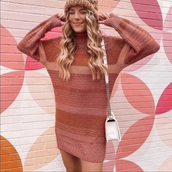 L*Space Jetsetter Sweater Dress Serape Stripe Chunky knit long sleeve turtleneck - Picture 2 of 11
